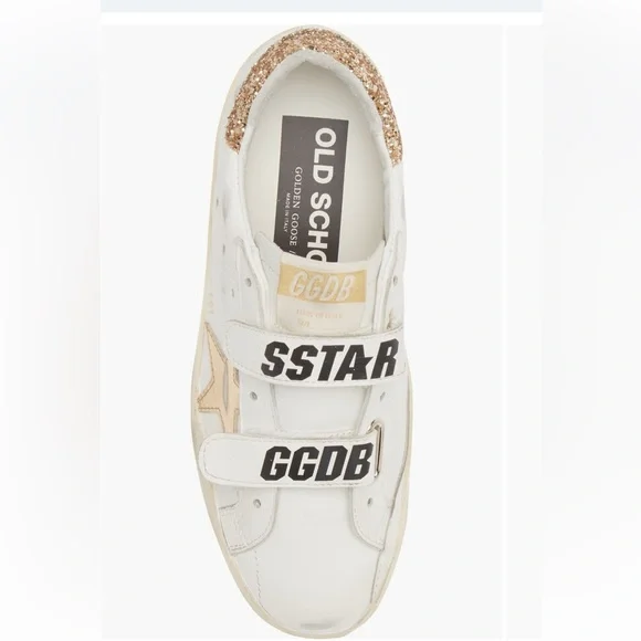 Authentic GOLDEN GOOSE Old School Low Top Velcro Sneakers - White/Gold - 37 - Picture 4 of 16